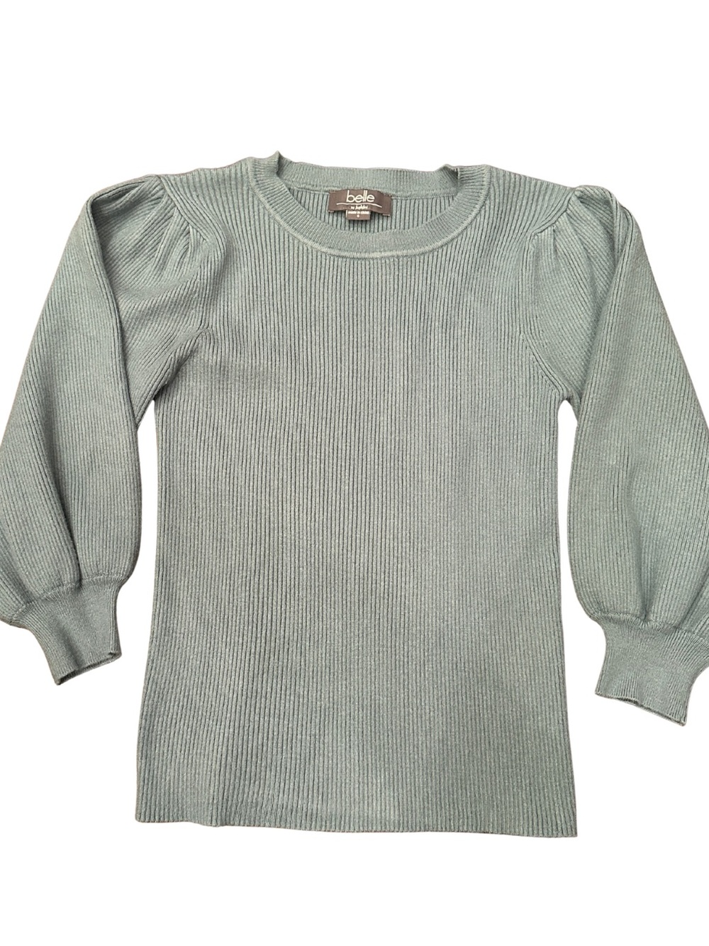 Belle by Belldini Aqua Ribbed 3/4 Sleeve Crew Sweater